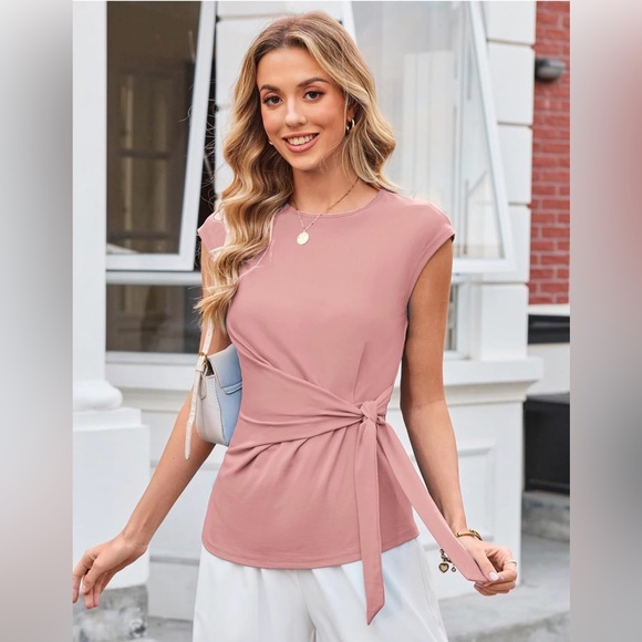 Grace Karin Mauve Tie-Front Cap Sleeve Blouse ~ Dusty Rose~Size Medium - Picture 5 of 16